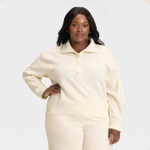 NWT Universal Thread Women's Button-Front Pullover Sweatshirt, XXL - Cream